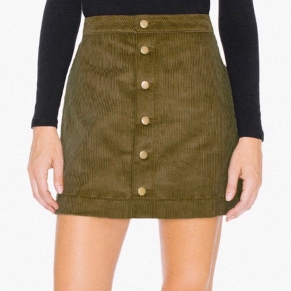 American Apparel Green Corduroy Mini Skirt